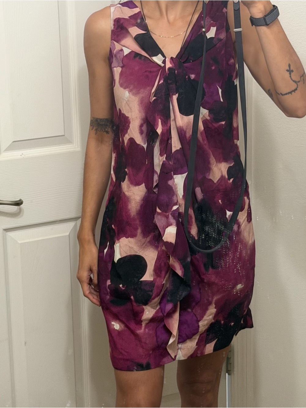 LOFT Floral Sleeveless Dress Size 2 Purple Pink Watercolor Print